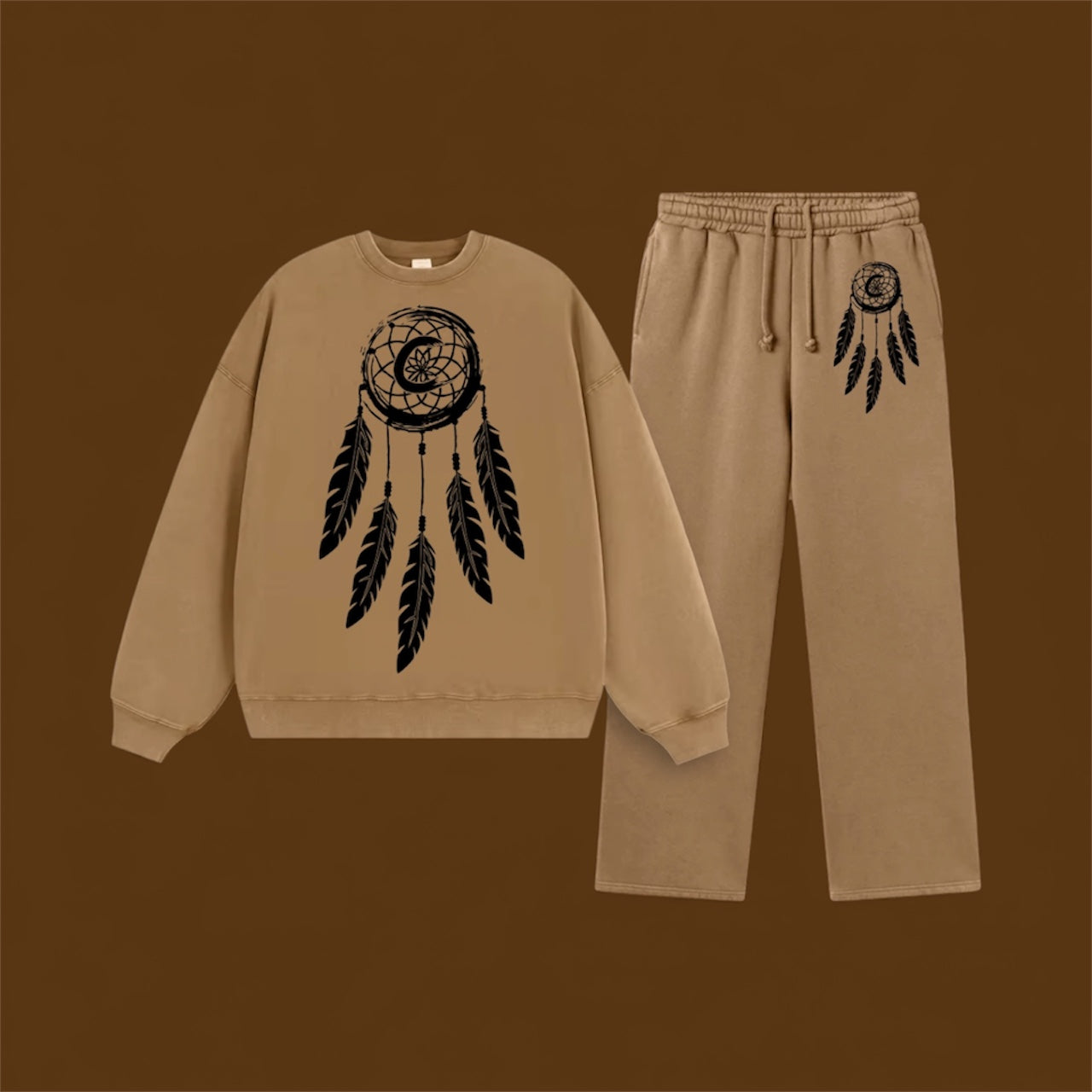 Brown Dreamcatcher Crewneck Sweatsuit